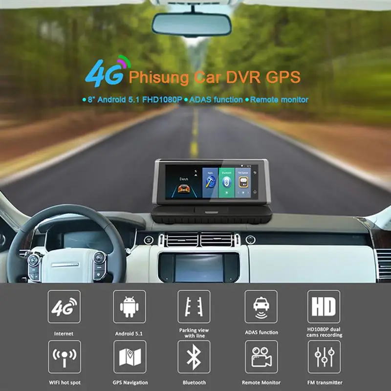 " сенсорный 4G Android wifi gps Full HD 1080P видео рекордер двойной объектив регистратор ADAS Автомобильный видеорегистратор Камера