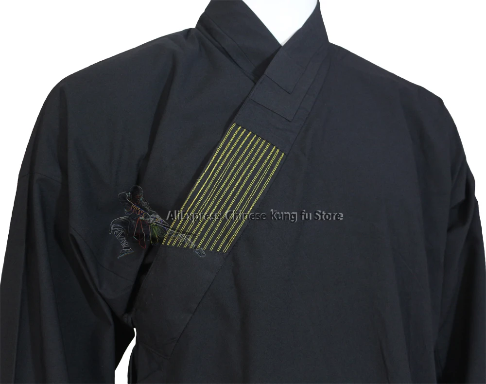 Zwart Katoen Shaolin Kung Fu Uniform Vechtsport Tai Chi Wing Chun Suit Kids Volwassenen Wushu Kleding