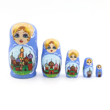 

5pcs Russian Matryoshka Dolls Basswood Creative Castle Nesting Dolls Gift Russian Traditional Feature Ethnic Style DIY Dolls