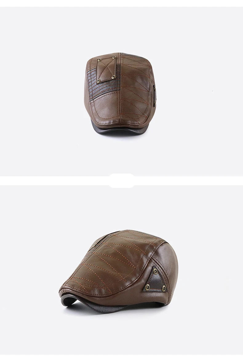 men with beret 2022 Fall Winter Faux Leather Gatsby Cap Herringbone Beret Hats For Men Newsboy Ivy Hat PU Leather Visor Golf Driving Flat Cap beret for guys