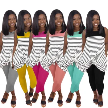 

women's new sleeveless loose top and leggings set two piece outfits set