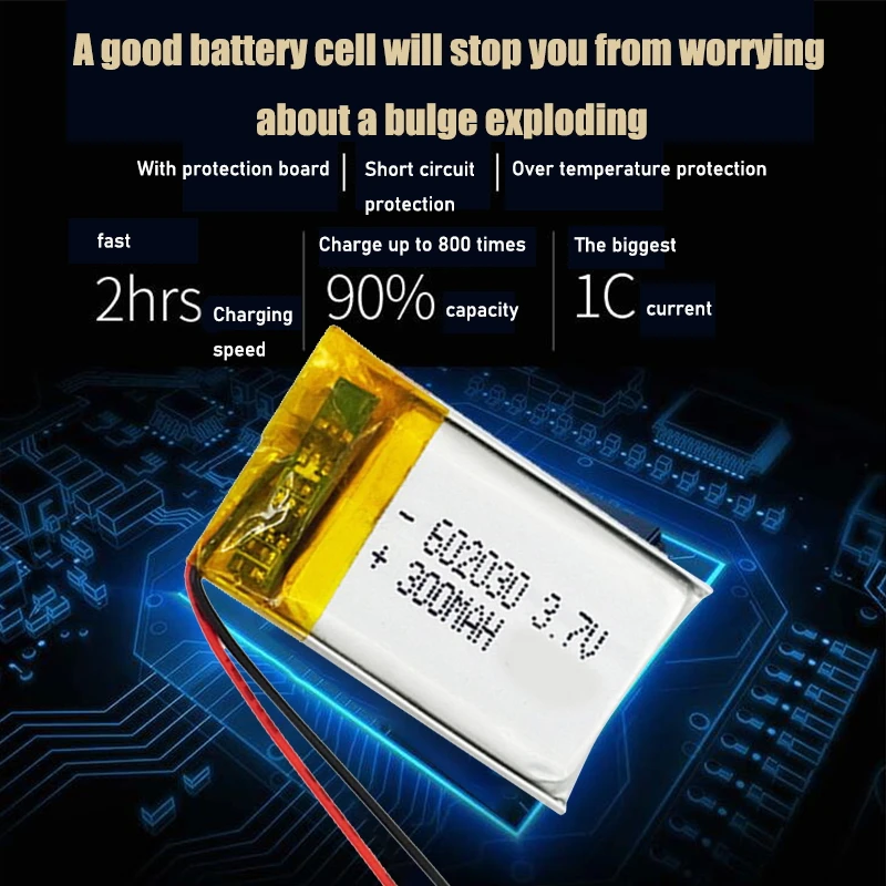 3.7V 300mAh Li-ion Battery 602030 Lithium Polymer Rechargeable Battery for MP3 MP4 bluetooth speaker GPS walkie-talkie razor rechargeable lithium batteries