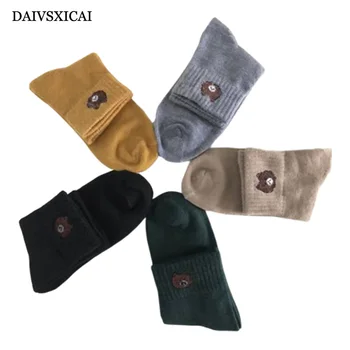 

5Pairs/lot=10pieces Autumn Winter Cute Little Bear Female Fashion Socks Breathable College Wind Simple Socks Casual Women