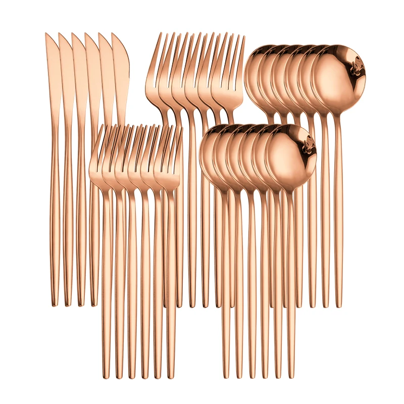 Talheres de aço inoxidável ocidental conjunto de talheres 30 pçs rosa ouro conjunto colher garfo faca jantar conjunto completo casa talheres