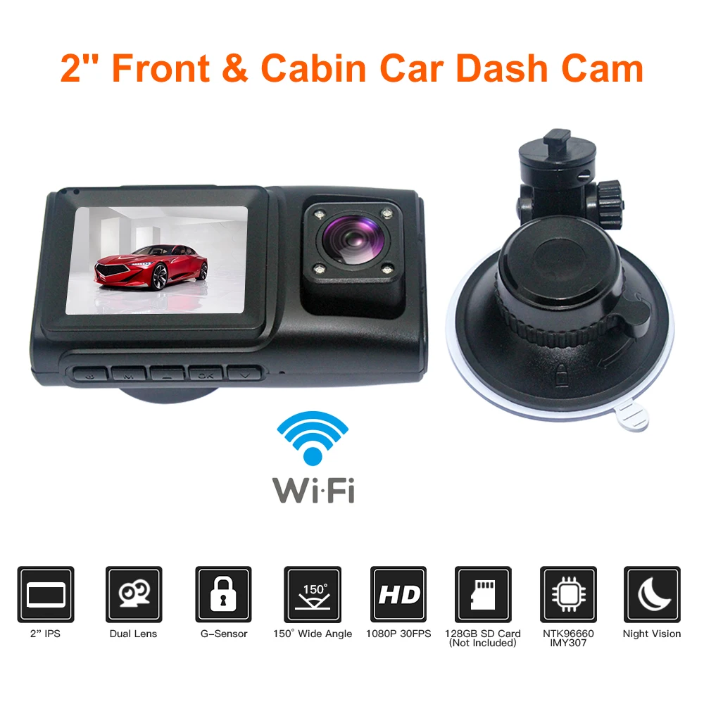 Blueskysea V18+ Автомобильный видеорегистратор HD 1080 P, фронтальная и кабина, Wifi DVR, 2 дюйма, ips, двойной объектив, gps NTK96660 IMY307, запись голоса с ночным видением