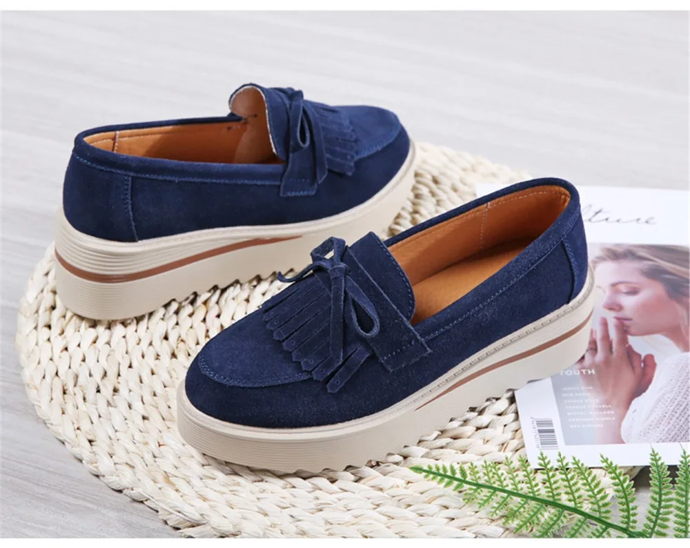 HX 2859-2019 Fashion Tassel Women's Platforms Shoes Genuine Leather Womans Sneakers-3