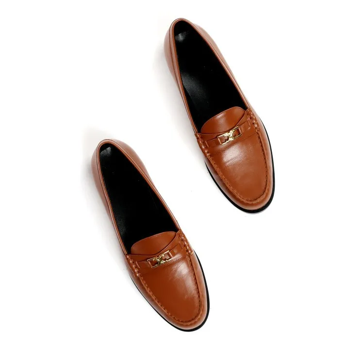 

Spring Fried King-Slit Beads Cowhide Arc De Triomphe Loafers Deep Mouth Fashion Shoes Fried King-Slit Beads Cowhide