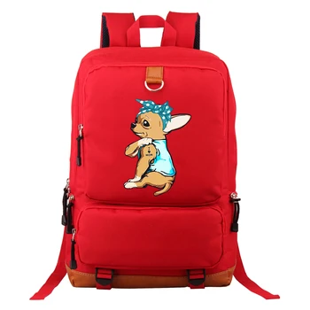 

2020 Red Backpack Tattoo Chihuahua I Love Mom Printed School Bags for Teenage Girls Laptop Bagpack Plecak Mochila Escolar 17inch