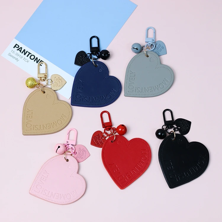 2020 Cute Sweet PU Leather Heart Keychain For Women Trinket Key Chains Ring Car Bag Pendent Charm Airpods Accessories D397