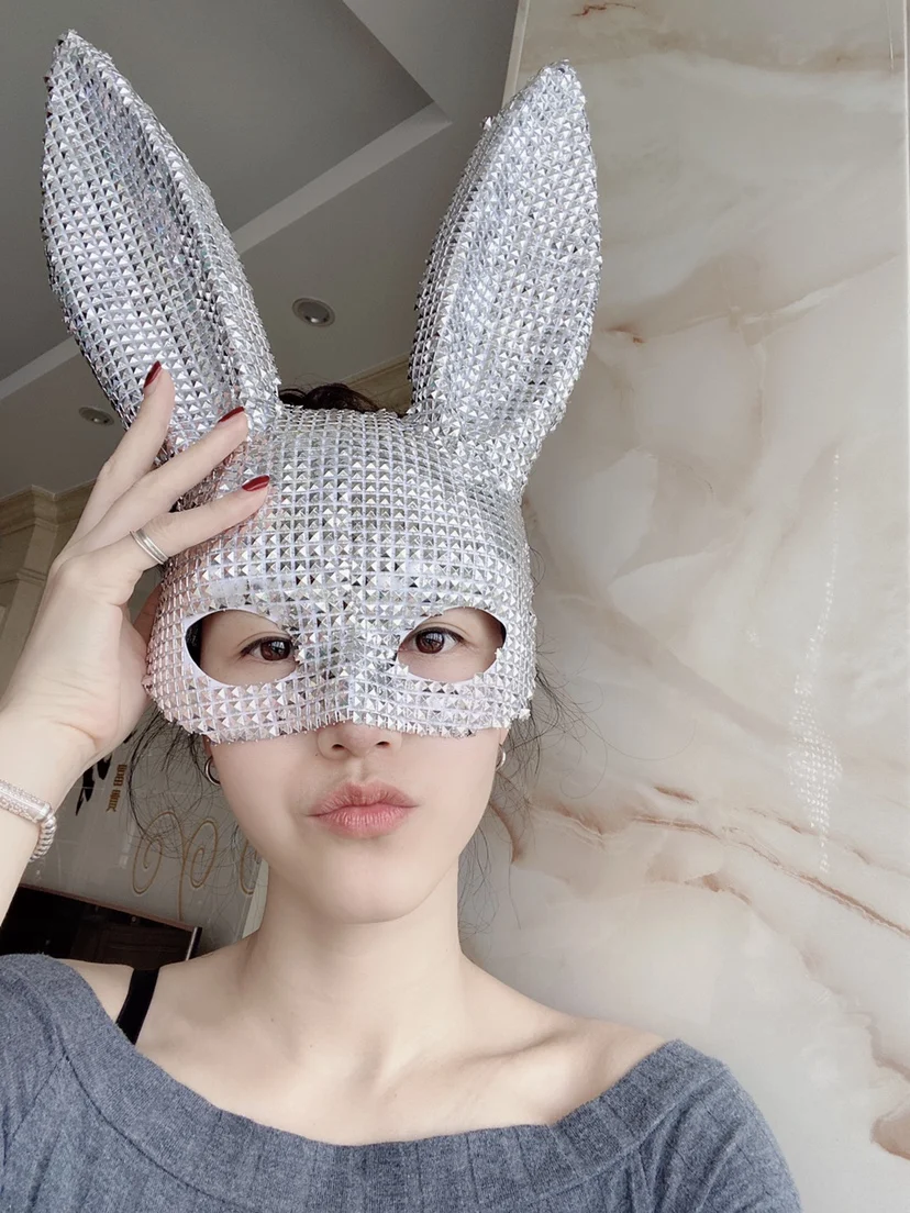 

Silver rivet rabbit mask rabbit ears gogo female party girl stage masks