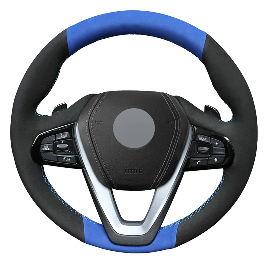 

Black Bule Suede Car Steering Wheel Cover For BMW G20 G30 G31 530i 540i 530e 730li G32 G11 G12 X3 X4 X5 X7 2017-2019