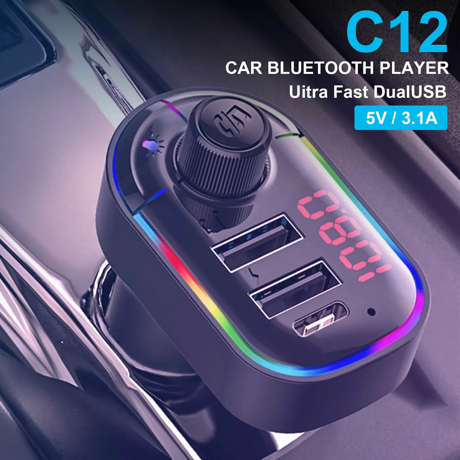   5.0 FM ۽ű ڵ ÷̾ ŰƮ ī   QC3.0  USB а  AUX IN/OUT DC 12/24V