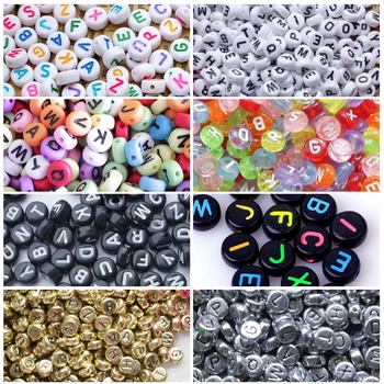 

1600PCS Plastic Alphabet Letter Loose Beads for Bracelet Necklace Headwear Jewelry Making 7mm Diameter Random Style Color