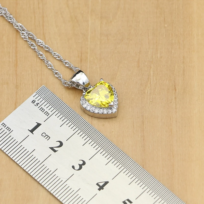Heart  Jewelry Sets Yellow Cubic Zirconia White Stone For Women Stone EarringsPendantRingsBraceletNecklace Set (4)