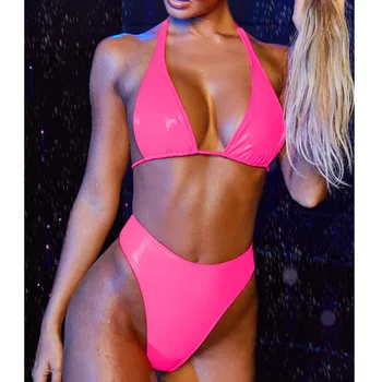 

Pu Leather High Waist Bikini Women 2 Piece Swimsuit 2020 Summer Hater String Swimwear Beach Wear Woman Triangle Bra Swim Suit