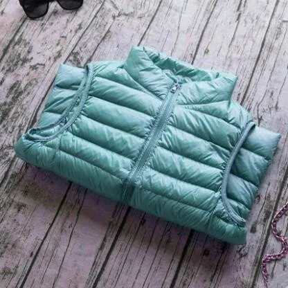 New Autumn Women Middle-aged Duck Down Vest Ultra Light Soft Warm Vests Stand Collar short Down Cotton Waistcoats cc1218
