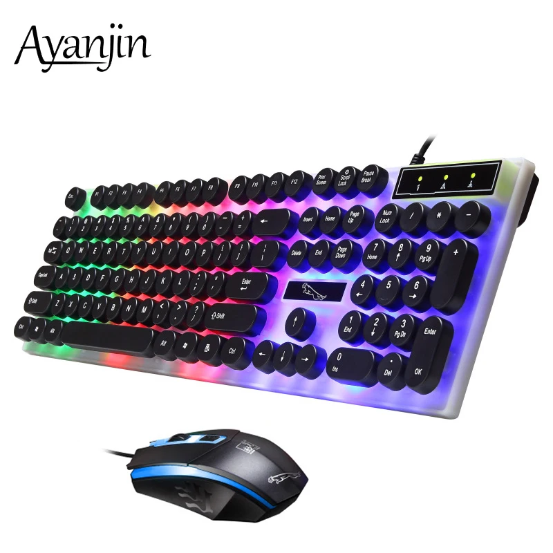 Best Wired Keyboard and Mouse Set Backlit Gaming Keyboard Rainbow Colorful LED Suspension Round Key Cap Gamer Keyboard For PC Laptop