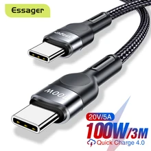 Essager-Cable USB tipo C de 100W para Macbook, Samsung y Xiaomi, Cable de carga rápida USB-C PD, 3M