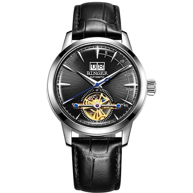 Швейцарские BINGER, мужские часы, люксовый бренд, автоматические механические часы SEIKO, сапфировые мужские часы, Япония, мужские часы, t reloj hombre - Цвет: black OPP  package