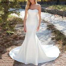 

Sweetheart Mermaid Floor Length Wedding Dress 2022 Simple Soft Satin Bridal Gown Sleeveless Button Female robe de mariée
