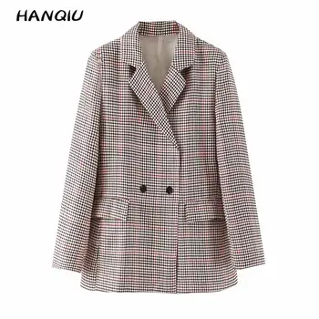 

Fall 2019 double breasted blazer women blazers and jackets vintage office work plaid blazer women coat casual houndstooth blazer
