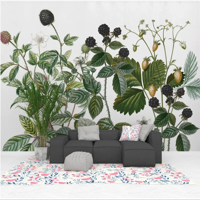 

XUE SU Custom large wallpaper mural American pastoral style nostalgic hand-painted plants indoor background wall wall covering