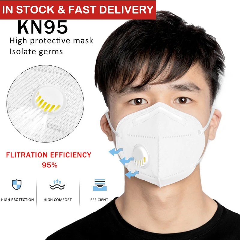 

100 PCS N95 White Foldable Masks With Valve Dropshipping KN95 Face Mask Respirator 5 Layers FFP1 FFP2 FFP3 Gauze Filter Masks