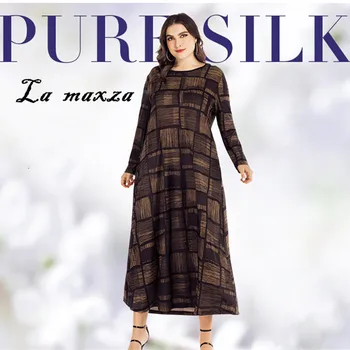 

2020 Casual O-neck Women Plaid Maxi Dress Plus Size Vintage Women Long Sleeves Loose Dress