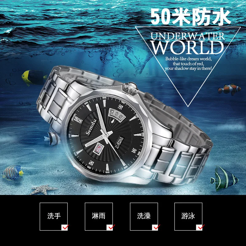 

Hot Selling Men Analog Watch Clean Steel Retro MEN'S Watch Calendar Watrproof Watch Hollow out Tungsten Steel Business Watch Men