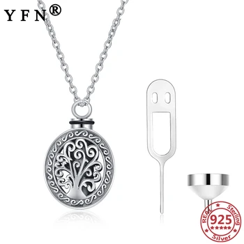 

YFN 925 Sterling Silver Life of Tree Urn Necklaces for Ashes Vintage Memorial Pet Ash Casket Cremation Woman's Pendant Necklaces