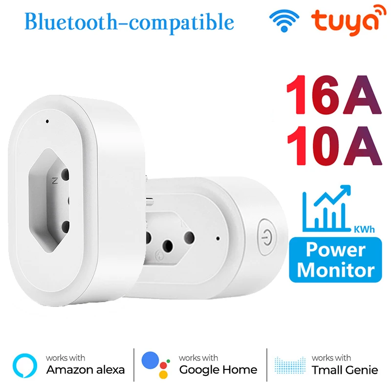 16A /10A WiFi Smart Plug Socket With Power Energy Monitor BR Multi Tuya APP Control Works Alexa Google Assistant | Электроника