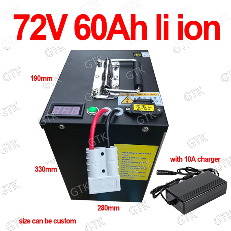 

GTK 72v 60Ah li-ion lithium battery 72V with BMS for 3000W 5000W golf club bicycle bike tricycle motorhome AGV +10A charger