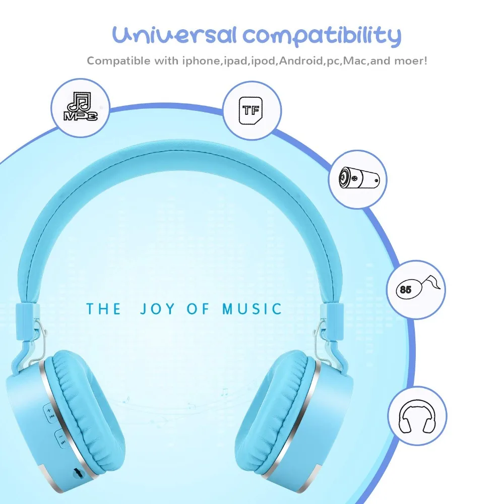 E86 Foldable Bluetooth Wireless Headphones Kids Stereo Headset with Mic Kids Girls Gift Earphones For Xiaomi iphone huawei Mp3