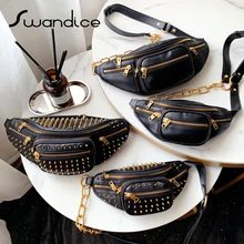 Сумки из овчины с золотыми заклепками, винтажные сумки через плечо, Фанни-пакеты, нагрудные сумки на пояс, женские сумки из натуральной кожи