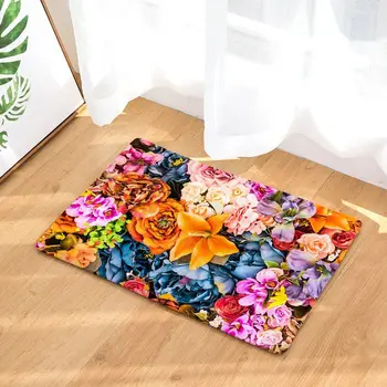 

Home Textile Flannel Mats Floral Plants Printed Surprise Gift Doormats Area Rug Kitchen Anti-slip Carpet Bathroom Pad Mats
