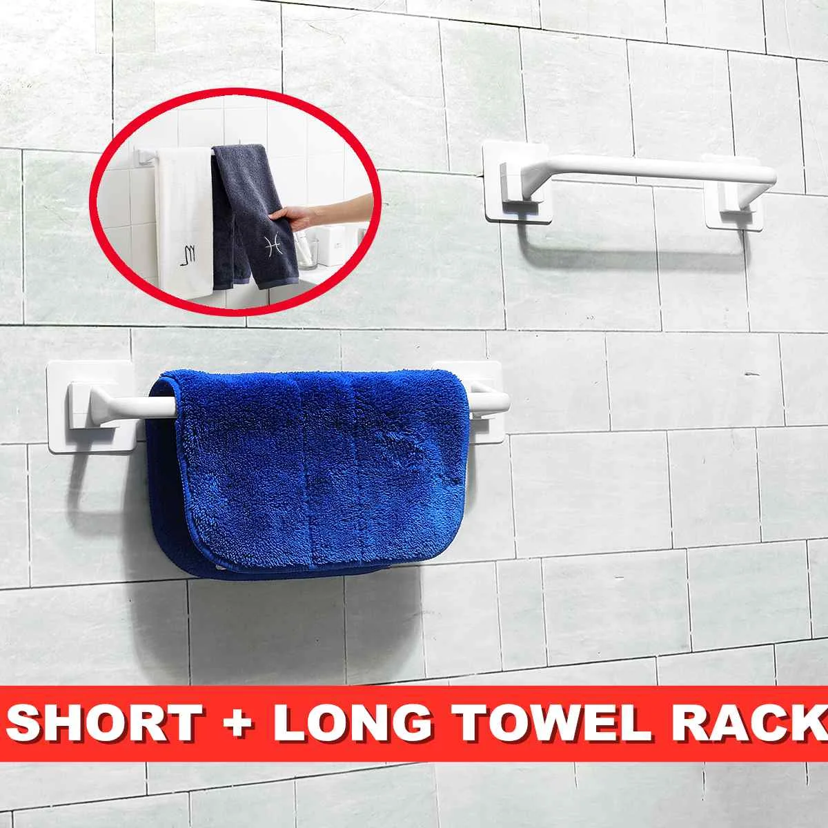 

2PCS Punch-free Bathroom Towel Racks Long Short Towel Bar Suction Cup Wall-Mounted Storage Rack Holder Kitchen Bathroom Hardware