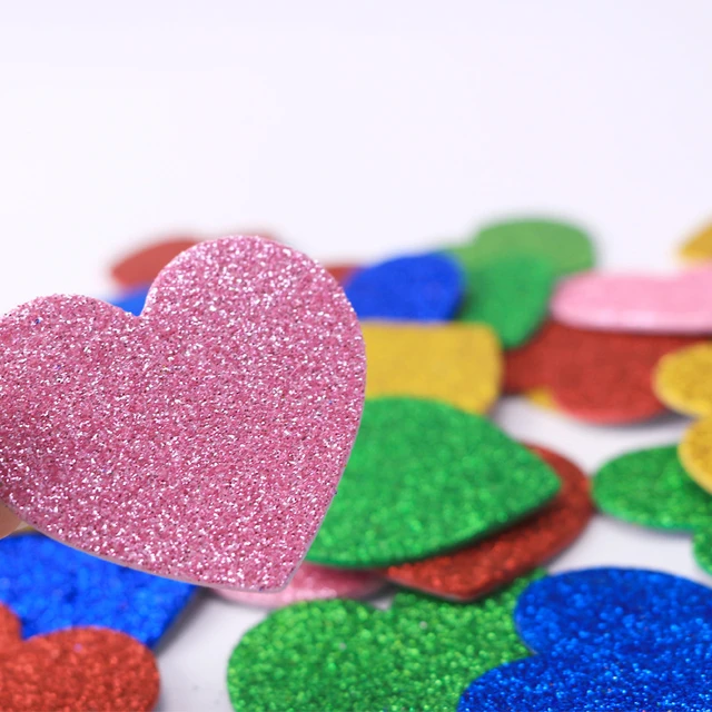 1bag/LOT.Mixed glitter heart foam stickers Baby room decoration Early  learning educational toys Kindergarten craft diy toys OEM