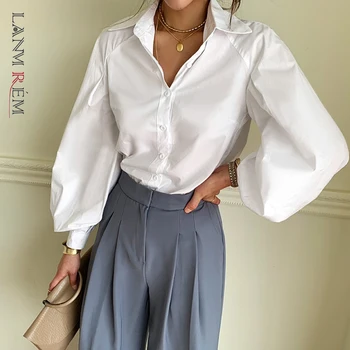 

LANMREM can ship 2020 spring summer fashion new shirt for women Lantern long Sleeve Cotton loose blouse high quality YH892
