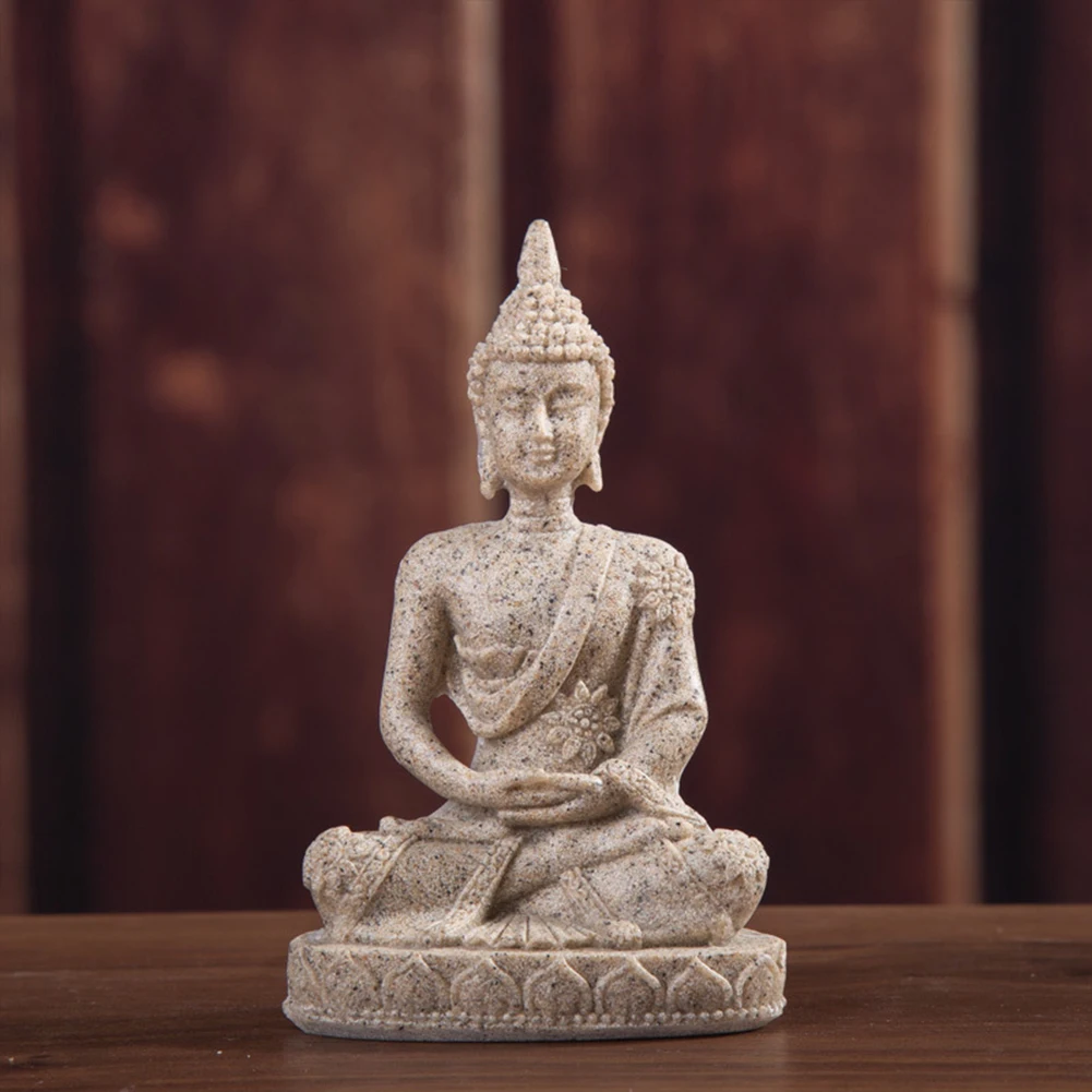 Sandstone Украшения медитация сидя Crackle Shrine офис Домашний Декор Ремесло статуя Будды Статуэтка миниатюрные подарки маленькая гармония стол - Цвет: Sandstone