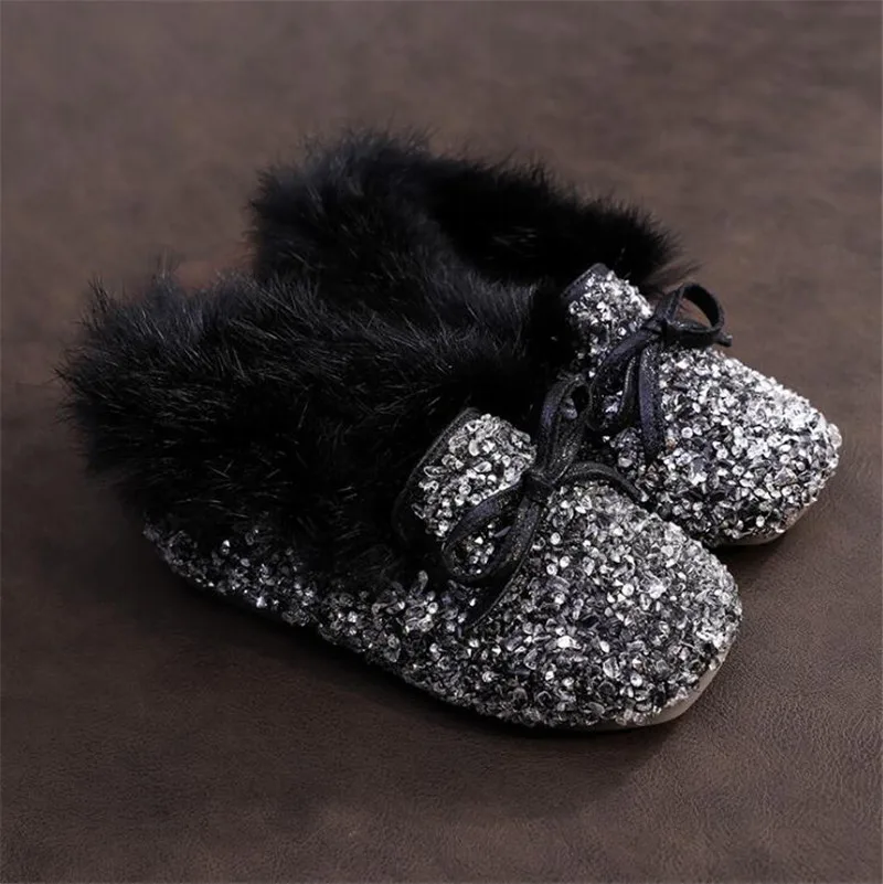 black Weoneit/детская обувь; зимняя теплая модная обувь для девочек; цвет черный, розовый; меховая Нескользящая детская обувь на плоской подошве; Качественная кожаная новая популярная обувь - Цвет: black
