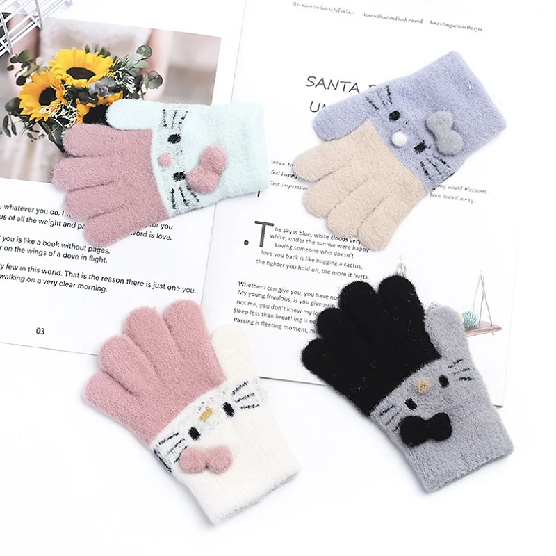 Cute Winter Thick Baby Gloves Cartoon Newborn Soft Mittens Girls Boys Full Finger Kids Christmas GIft for 3-12 Years | Детская одежда и