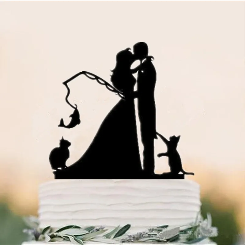 fishing style wedding cake topper bride and groom cake topper wedding  decoration cake decorating funny engament anniversary