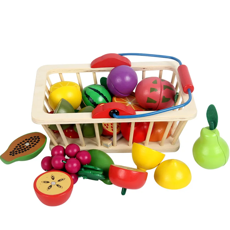 12/14Pcs Wooden Magnetic Fruit Vegetable Combination Cutting Toy Children Play Pretend Simulation Basket Fruit set Kids Gifts