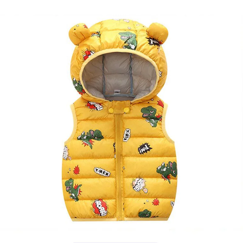 Autumn Winter Child Waistcoat Girls Boys Down Vest Sleeveless Kids Printed Hooded Jacket Outerwear Infant Baby Clothes