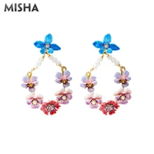 MISHA Модные серьги для женщин ручной работы эмаль анютины глазки подвески в форме цветов ювелирные изделия для женщин девушек вечерние подарки на день рождения на свадьбу 2027