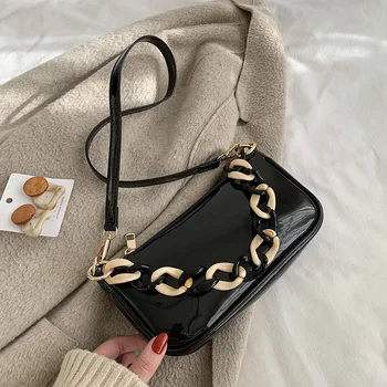 

Retro Patent Leather Totes Women Shoulder Bag Lady Vintage Chain Messenger Bag Fashion Subaxillary Bags Luxury Women Hobo Bolsa