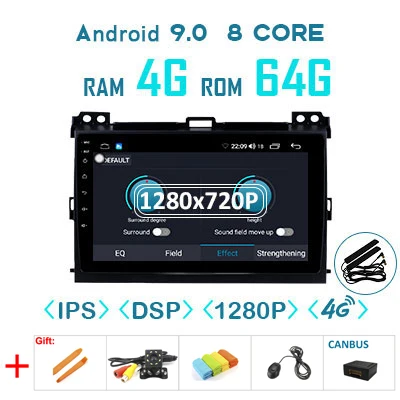 1280P Android 9,0 4G 64G Carplay gps для Toyota LAND CRUISER Prado 120 Lexus GX470 мультимедиа DSP ips экран стерео без DVD Радио - Цвет: 4G64GDSP 1280 canbus