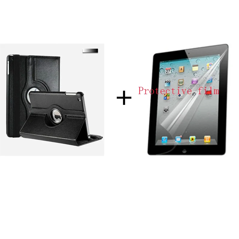 black and film Чехол для iPad mini 1 mini 2 mini 3, вращающийся на 360 градусов, с откидной подставкой, A1432 A1454, защитный чехол 7,9 дюйма для iPad mini 1 2 3, умный чехол+ пленка - Цвет: black and film