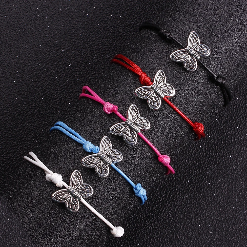 2020 Cute Alloy Butterfly Shape Bracelet Accessoriers Simple 5 Color Rope Chain Bangle for Women Men Relaxed Jewelry | Украшения и