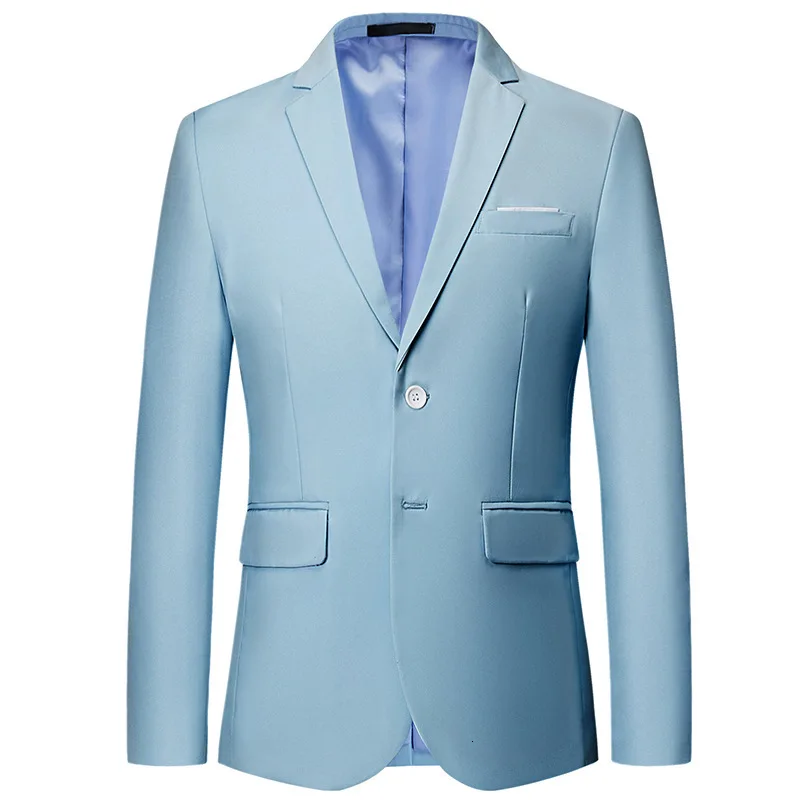 sky blue PYJTRL Мужская мода сплошной многоцветный качественный пиджак деловой Повседневный Свадебный Жених Slim Fit Veste Homme костюм блейзеры - Цвет: sky blue